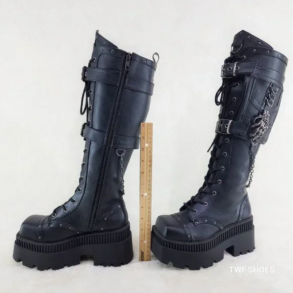 Demonia Black Combat Boots with Chains - Picture 7 of 12